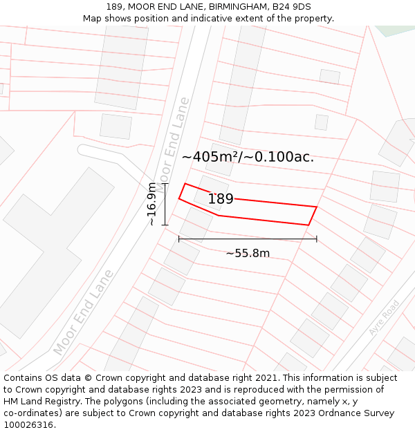 189, MOOR END LANE, BIRMINGHAM, B24 9DS: Plot and title map