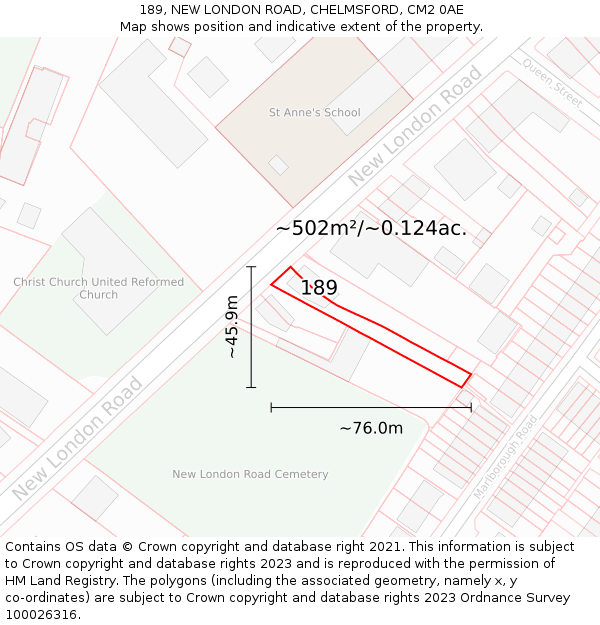 189, NEW LONDON ROAD, CHELMSFORD, CM2 0AE: Plot and title map