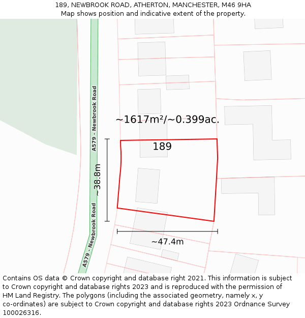 189, NEWBROOK ROAD, ATHERTON, MANCHESTER, M46 9HA: Plot and title map