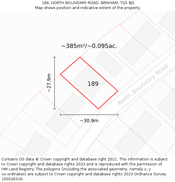 189, NORTH BOUNDARY ROAD, BRIXHAM, TQ5 8JS: Plot and title map