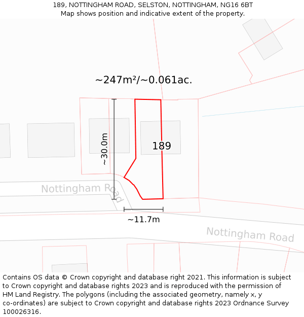 189, NOTTINGHAM ROAD, SELSTON, NOTTINGHAM, NG16 6BT: Plot and title map