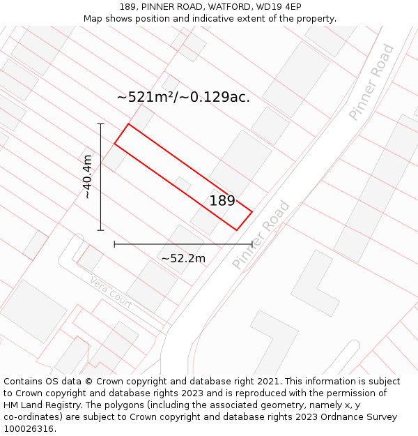 189, PINNER ROAD, WATFORD, WD19 4EP: Plot and title map