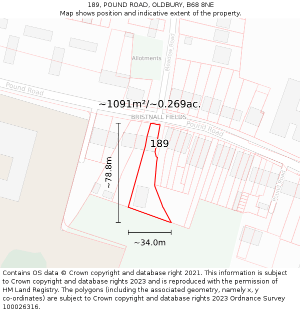 189, POUND ROAD, OLDBURY, B68 8NE: Plot and title map