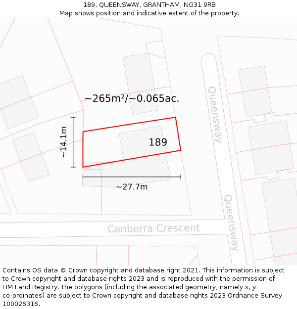 189, QUEENSWAY, GRANTHAM, NG31 9RB: Plot and title map