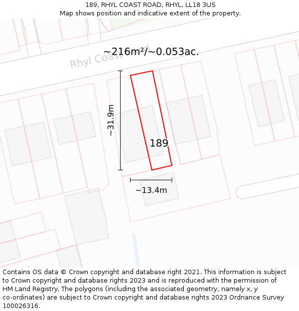 189, RHYL COAST ROAD, RHYL, LL18 3US: Plot and title map