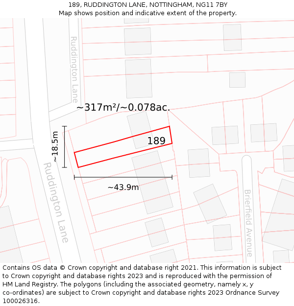 189, RUDDINGTON LANE, NOTTINGHAM, NG11 7BY: Plot and title map