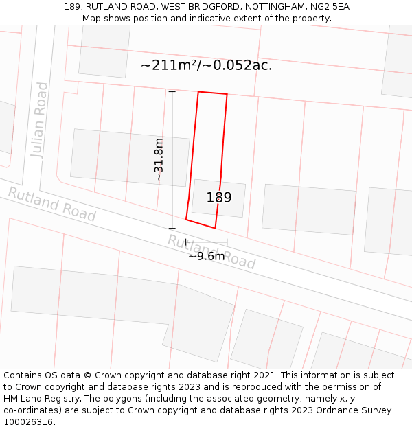 189, RUTLAND ROAD, WEST BRIDGFORD, NOTTINGHAM, NG2 5EA: Plot and title map