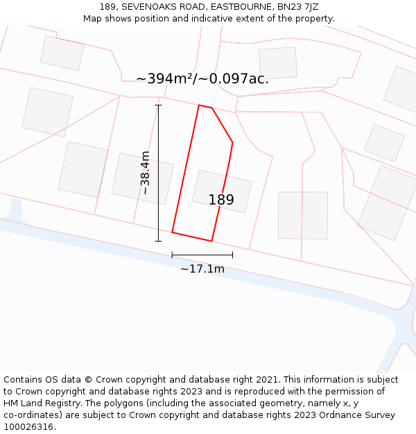 189, SEVENOAKS ROAD, EASTBOURNE, BN23 7JZ: Plot and title map