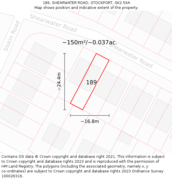 189, SHEARWATER ROAD, STOCKPORT, SK2 5XA: Plot and title map