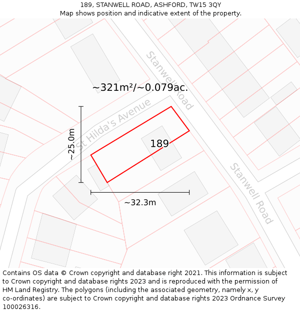 189, STANWELL ROAD, ASHFORD, TW15 3QY: Plot and title map