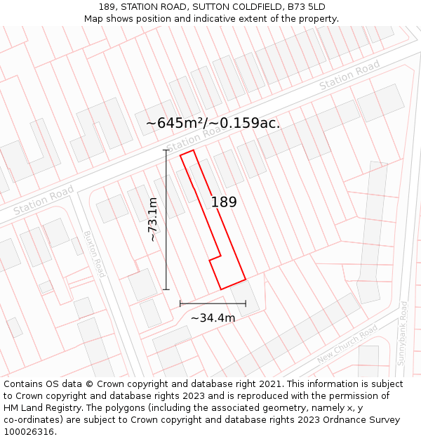 189, STATION ROAD, SUTTON COLDFIELD, B73 5LD: Plot and title map