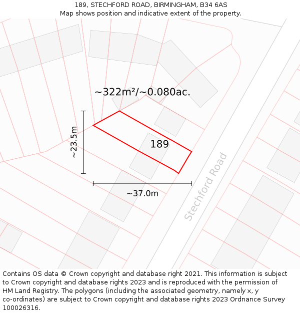 189, STECHFORD ROAD, BIRMINGHAM, B34 6AS: Plot and title map