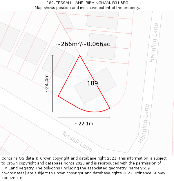 189, TESSALL LANE, BIRMINGHAM, B31 5EG: Plot and title map