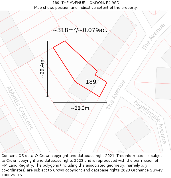 189, THE AVENUE, LONDON, E4 9SD: Plot and title map