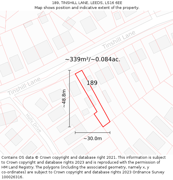 189, TINSHILL LANE, LEEDS, LS16 6EE: Plot and title map