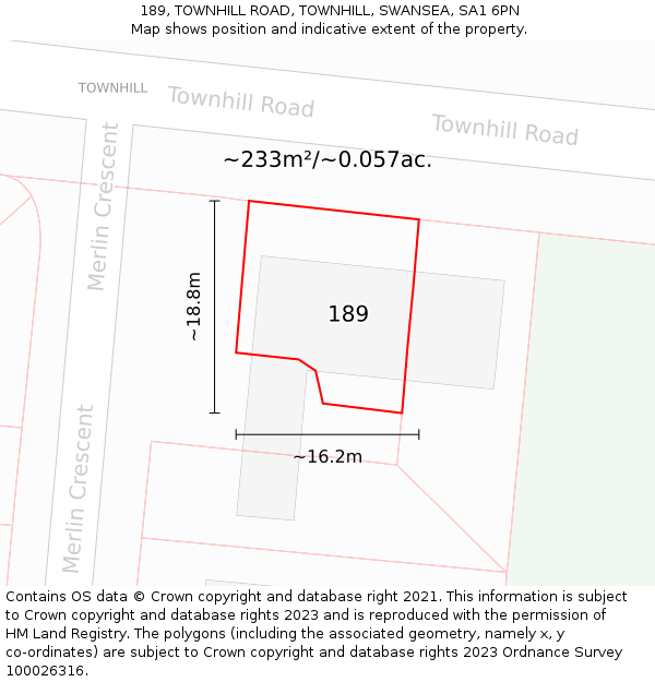 189, TOWNHILL ROAD, TOWNHILL, SWANSEA, SA1 6PN: Plot and title map