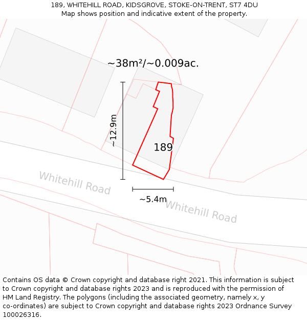 189, WHITEHILL ROAD, KIDSGROVE, STOKE-ON-TRENT, ST7 4DU: Plot and title map