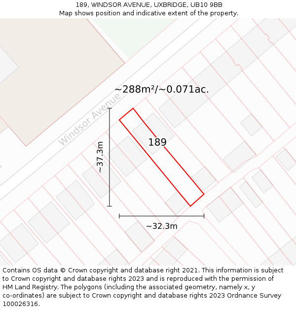 189, WINDSOR AVENUE, UXBRIDGE, UB10 9BB: Plot and title map