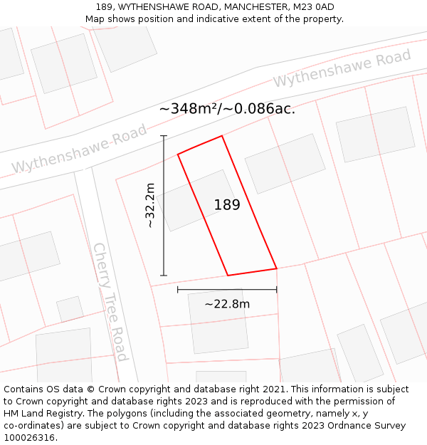 189, WYTHENSHAWE ROAD, MANCHESTER, M23 0AD: Plot and title map