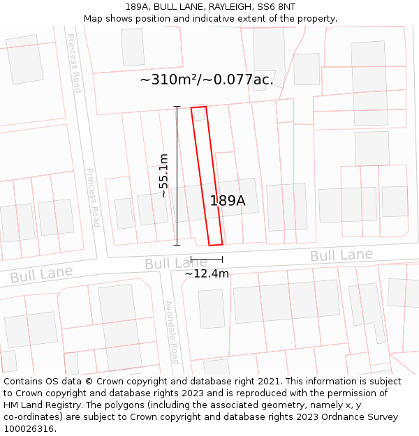 189A, BULL LANE, RAYLEIGH, SS6 8NT: Plot and title map