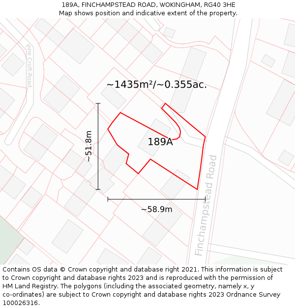 189A, FINCHAMPSTEAD ROAD, WOKINGHAM, RG40 3HE: Plot and title map