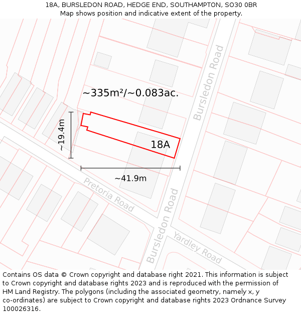 18A, BURSLEDON ROAD, HEDGE END, SOUTHAMPTON, SO30 0BR: Plot and title map