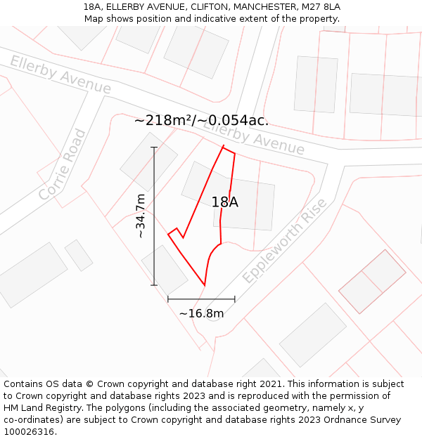 18A, ELLERBY AVENUE, CLIFTON, MANCHESTER, M27 8LA: Plot and title map