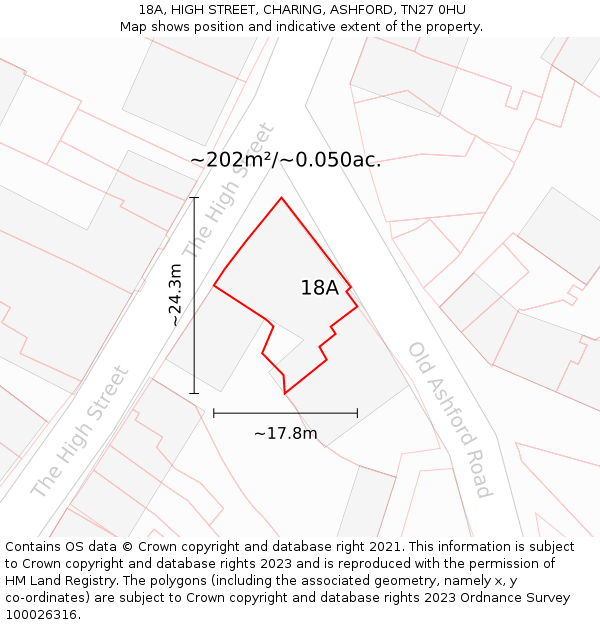 18A, HIGH STREET, CHARING, ASHFORD, TN27 0HU: Plot and title map