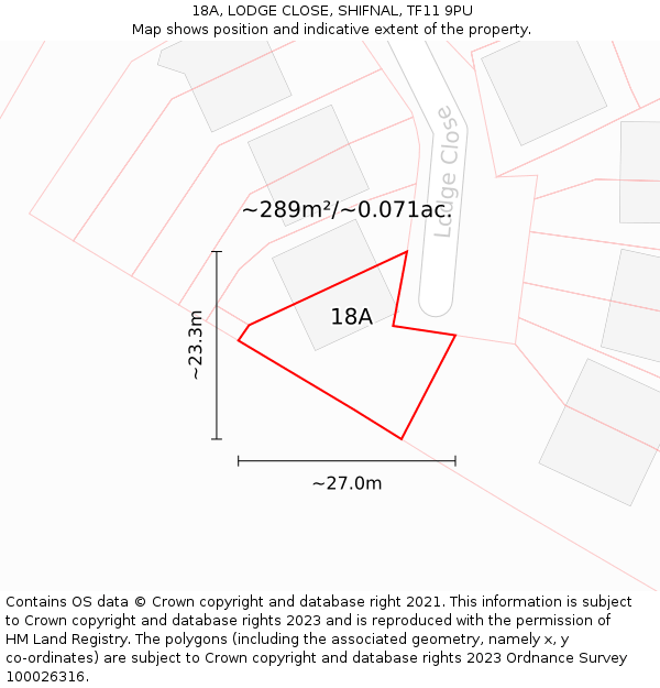 18A, LODGE CLOSE, SHIFNAL, TF11 9PU: Plot and title map