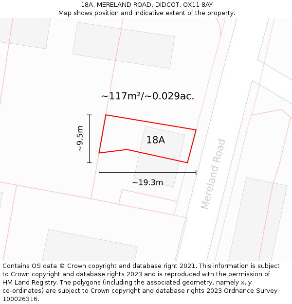 18A, MERELAND ROAD, DIDCOT, OX11 8AY: Plot and title map