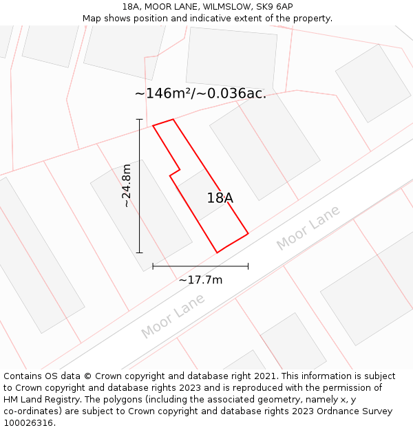 18A, MOOR LANE, WILMSLOW, SK9 6AP: Plot and title map