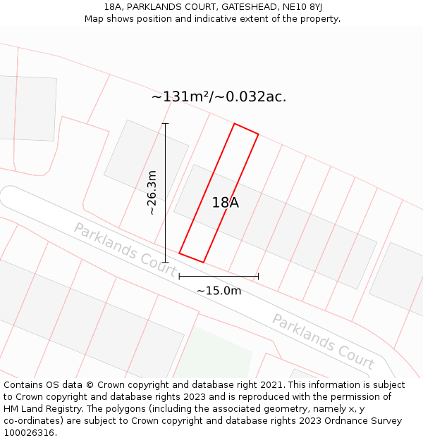 18A, PARKLANDS COURT, GATESHEAD, NE10 8YJ: Plot and title map