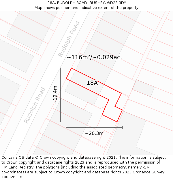 18A, RUDOLPH ROAD, BUSHEY, WD23 3DY: Plot and title map