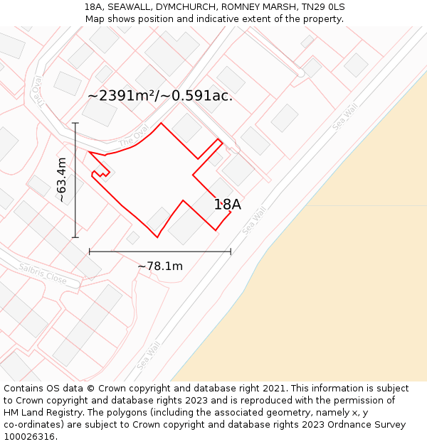 18A, SEAWALL, DYMCHURCH, ROMNEY MARSH, TN29 0LS: Plot and title map