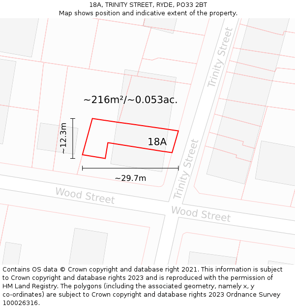 18A, TRINITY STREET, RYDE, PO33 2BT: Plot and title map