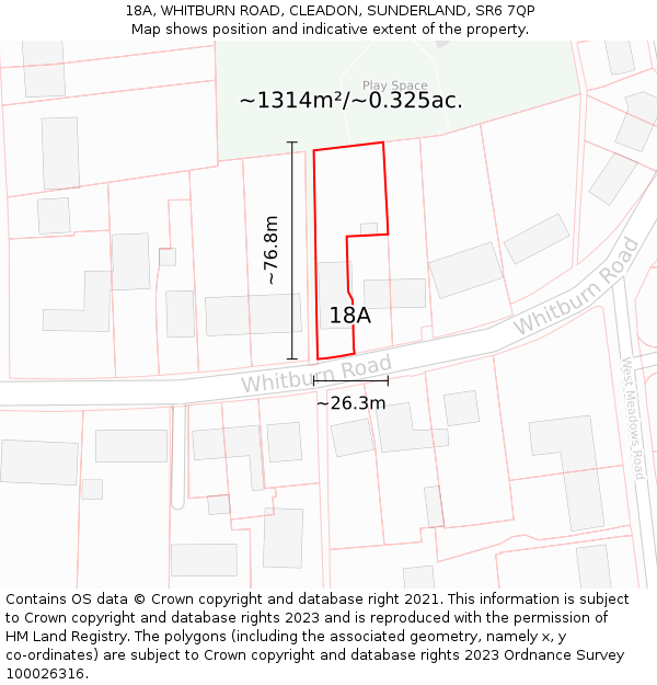 18A, WHITBURN ROAD, CLEADON, SUNDERLAND, SR6 7QP: Plot and title map