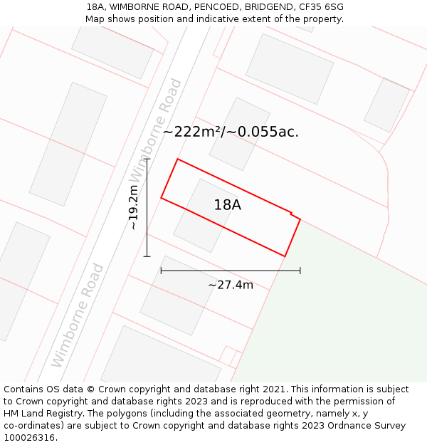 18A, WIMBORNE ROAD, PENCOED, BRIDGEND, CF35 6SG: Plot and title map