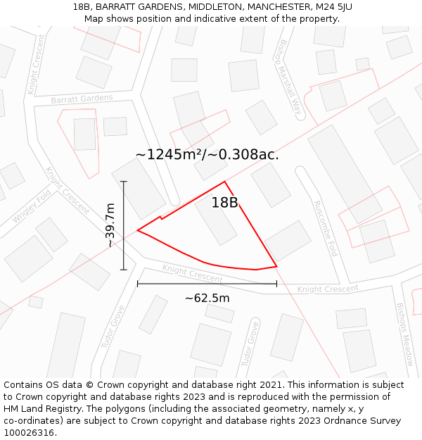 18B, BARRATT GARDENS, MIDDLETON, MANCHESTER, M24 5JU: Plot and title map