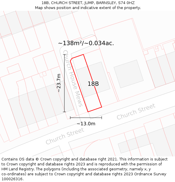 18B, CHURCH STREET, JUMP, BARNSLEY, S74 0HZ: Plot and title map