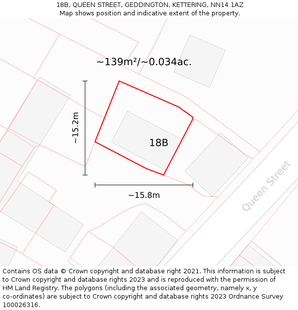 18B, QUEEN STREET, GEDDINGTON, KETTERING, NN14 1AZ: Plot and title map