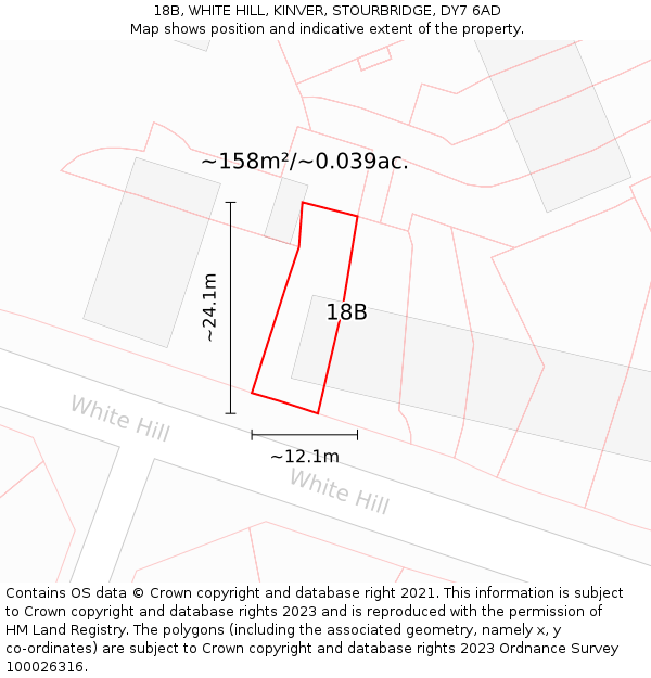 18B, WHITE HILL, KINVER, STOURBRIDGE, DY7 6AD: Plot and title map