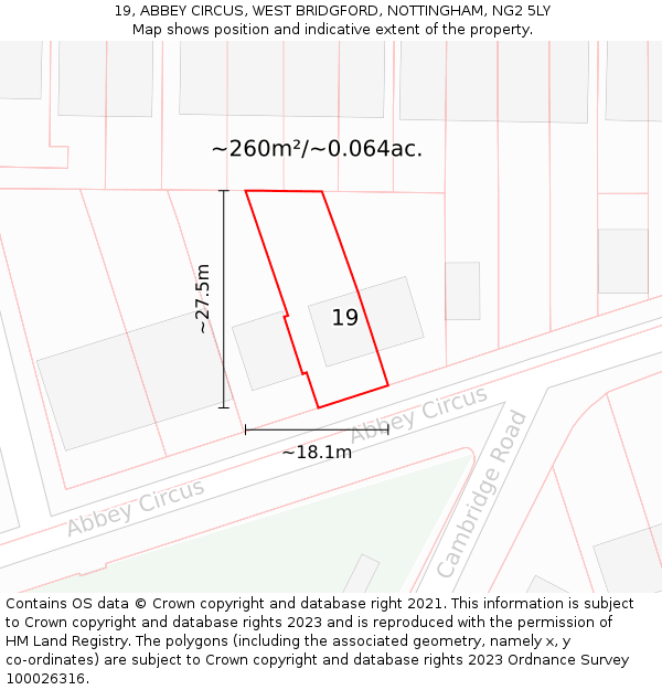 19, ABBEY CIRCUS, WEST BRIDGFORD, NOTTINGHAM, NG2 5LY: Plot and title map