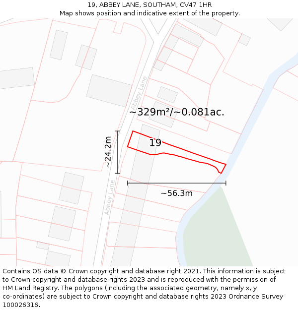 19, ABBEY LANE, SOUTHAM, CV47 1HR: Plot and title map