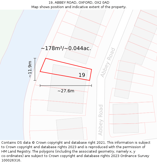 19, ABBEY ROAD, OXFORD, OX2 0AD: Plot and title map