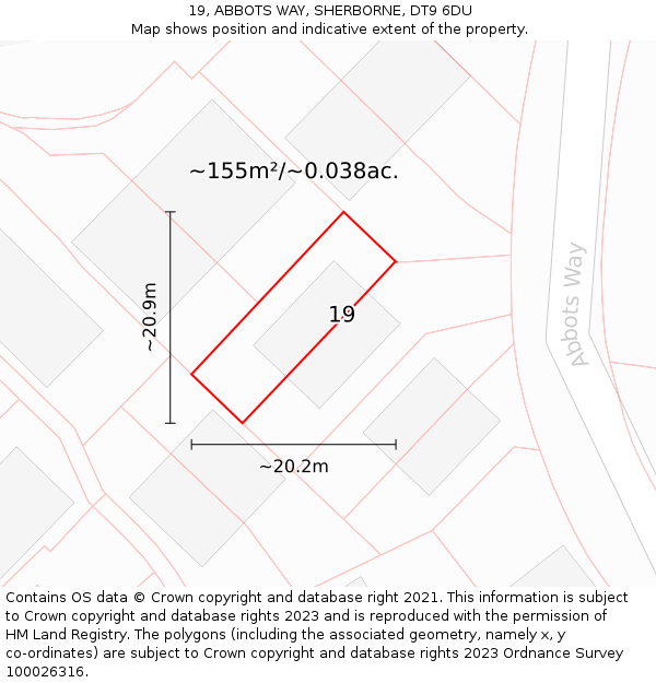 19, ABBOTS WAY, SHERBORNE, DT9 6DU: Plot and title map