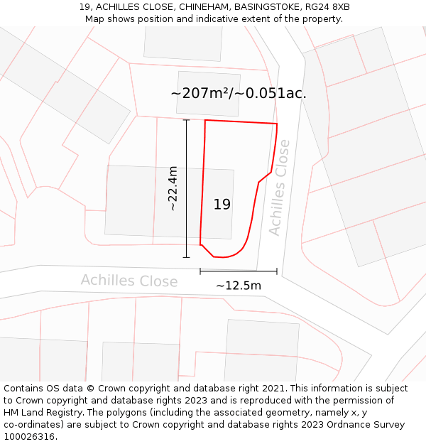 19, ACHILLES CLOSE, CHINEHAM, BASINGSTOKE, RG24 8XB: Plot and title map