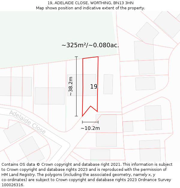 19, ADELAIDE CLOSE, WORTHING, BN13 3HN: Plot and title map