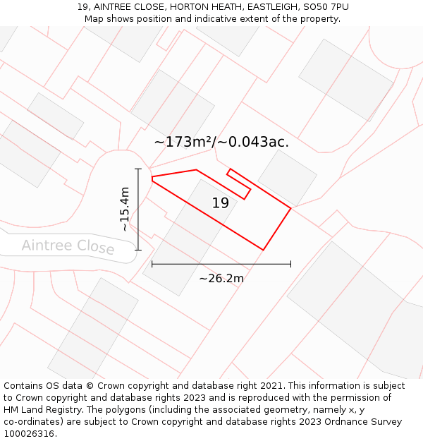 19, AINTREE CLOSE, HORTON HEATH, EASTLEIGH, SO50 7PU: Plot and title map