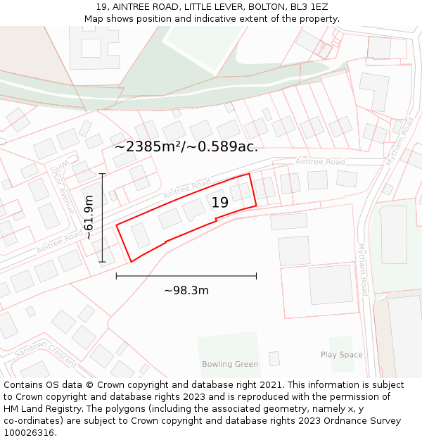 19, AINTREE ROAD, LITTLE LEVER, BOLTON, BL3 1EZ: Plot and title map