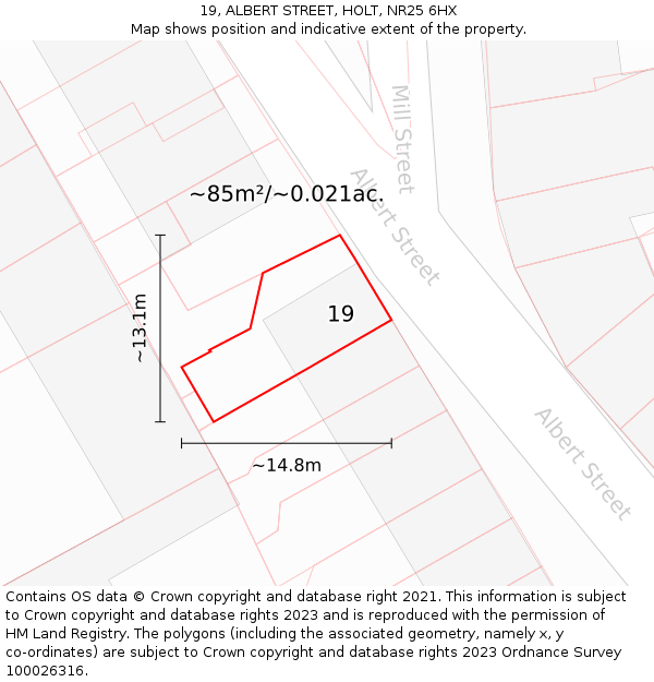 19, ALBERT STREET, HOLT, NR25 6HX: Plot and title map